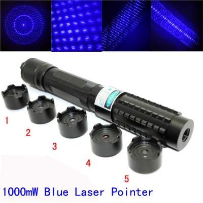 1000mw Blue Laser Pointer 450nm Strong Powerful Burn Matches Papers With Five Star Caps