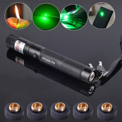 Cheap 303 Laser 500mW Green Lazers Pointer Adjustable Light Burns Match with 5 Star Caps and 2 Safety Keys