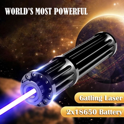 50000mW Gatling Stretch Blue Laser Pointer with 2*18650 Batteries Class IV For Sale